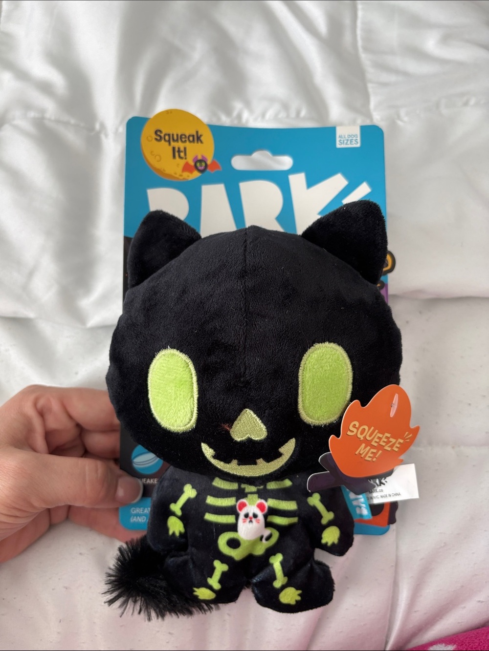 Bark Black & Lime Skeleton Cat Squeak Plush